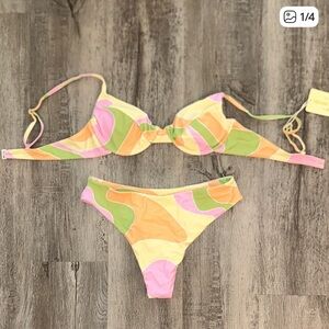NWT Aurielle Pastel Bikini Set with Floral Accents